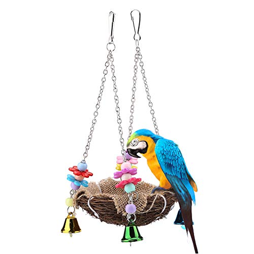 Natürliche Rattan Vogelnest Papagei Käfig Hängematte Hängende Schaukel Spielzeug mit Glocken für Ara African Grey Wellensittich Nymphensittich Lovebird Finch(Small) von Sheens
