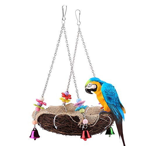 Natürliches Rattan, Vogelnest, Papagei, Käfig, Hängematte, Schaukel, Spielzeug mit Glocken, für Ara, Amazon, Grau, Afrikanisch, Budgie, Wellensittiche, Coat, Cockbird, untrennbar (groß) von Sheens