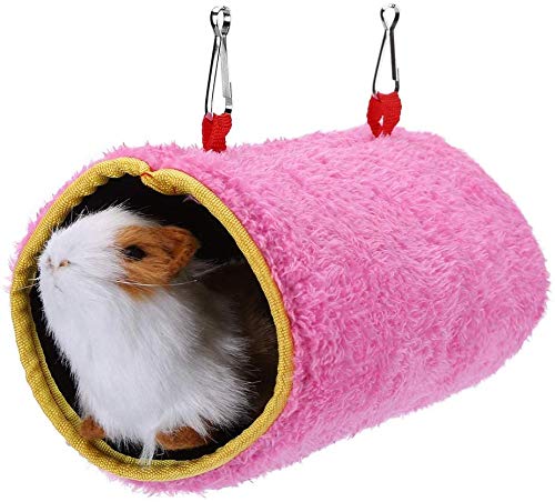 Sheens Hamster-Hängematte, Warmer Plüsch kuscheln glückliches Hut-Zelt-Haustier-Vogel-Tunnel und Rohr-hängendes Bett für Papageien-Eichhörnchen-Chinchillas(L-Rosa) von Sheens