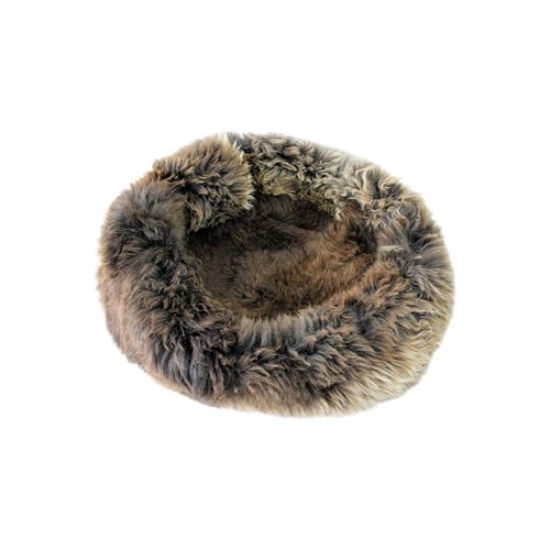 Sheep Dreams Lammfell Hunde- & Katzenbett – kuschelig, hochwertig & gemütlich | 100% Natürliche Merino Schafswolle | inklusive Pflegebürste und Anleitung | 2 Jahre Herstellergarantie (Braun, Ø60) von Sheep Dreams