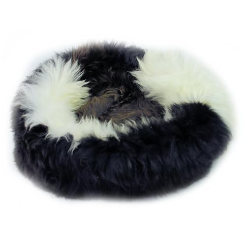 Sheep Dreams Lammfell Hunde- & Katzenbett – kuschelig, hochwertig & gemütlich | 100% Natürliche Merino Schafswolle | inklusive Pflegebürste & Anleitung | 2 Jahre Herstellergarantie (Dunkel/Hell, Ø60) von Sheep Dreams