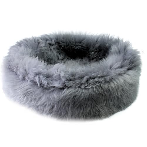 Sheep Dreams Lammfell Hunde- & Katzenbett – kuschelig, hochwertig & gemütlich | 100% Natürliche Merino Schafswolle | inklusive Pflegebürste und Anleitung | 2 Jahre Herstellergarantie (Grau, Ø70) von Sheep Dreams