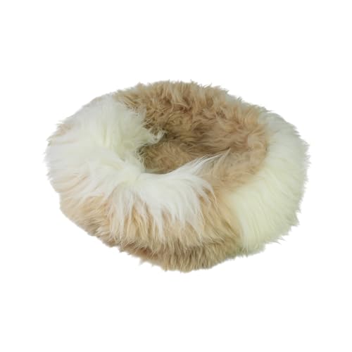 Sheep Dreams Lammfell Hunde- & Katzenbett – kuschelig, hochwertig & gemütlich | 100% Natürliche Merino Schafswolle | inklusive Pflegebürste & Anleitung | 2 Jahre Herstellergarantie (Hell/Beige, Ø70) von Sheep Dreams