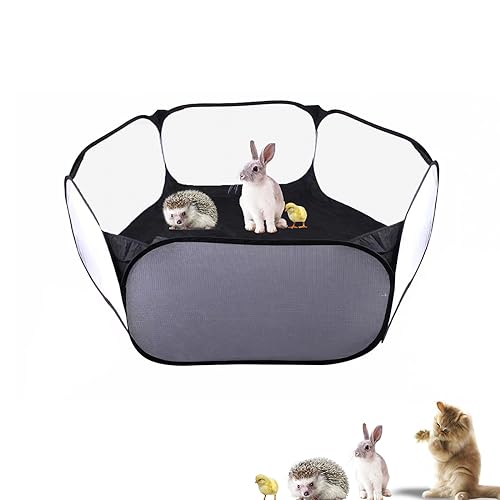 Kleintier-Käfigzelt, Haustier-Laufstall für drinnen und draußen, Pop-Open-Übungszaun für Kaninchen, Meerschweinchen, Hamster, Chinchillas (schwarz) von Sheldamy