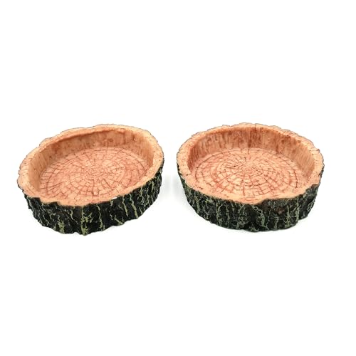 Shelltech Reptilien-Wasserschale und Futternapf, Harz-Doppelzweck Schale mit Holzmaserung Design für Schildkröte Gecko Frosch Spinne Chamäleon Skorpion (Schwarz, Mini) von Shelltech