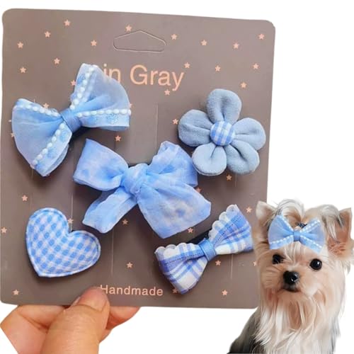 5 x Hunde-Haarspangen und Schleifen, Tierhaar-Accessoire, charmante Haustier-Haarspangen für kleine Hunde und Katzen, Hundehaarschleifen, bunte kleine Hundeschleife, stilvolle Welpenhaarschleife, von ShengQiu