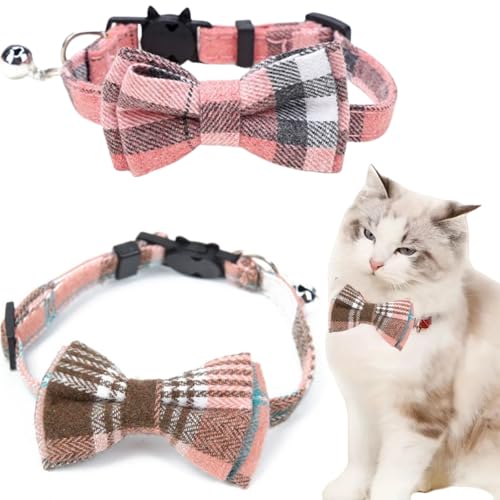 Katzenhalsband mit Glöckchen und Fliege, Katzenhalsband, Fliege mit Glöckchen, kariertes Kätzchenhalsband, verstellbares Kätzchenhalsband, für kleine Welpen, 2 Stück Katzenhalsband mit Glöckchen und Fliege, Katzenhalsband, Fliege mit Glöckchen, kariertes Kätzchenhalsband, verstellbares Kätzchenhalsband, für kleine Welpen, 2 Stück von ShengQiu