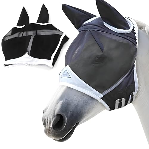 Pferde Fliegenmaske,Fliegenschutz Pferd Cob mit Ohrenschutz,Horse Fly Mask,Fliegenhaube Pferde,Atmungsaktive Moskito Maske von Shengruili