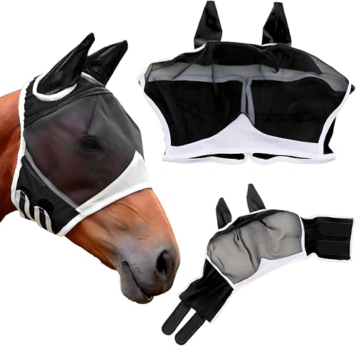 Pferde Fliegenmaske,Fliegenschutz Pferd Cob mit Ohrenschutz,Horse Fly Mask,Fliegenhaube Pferde,Atmungsaktive Moskito Maske von Shengruili