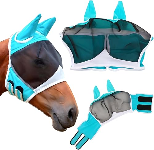 Pferde Fliegenmaske,Fliegenschutz Pferd Cob mit Ohrenschutz,Horse Fly Mask,Fliegenhaube Pferde,Atmungsaktive Moskito Maske von Shengruili