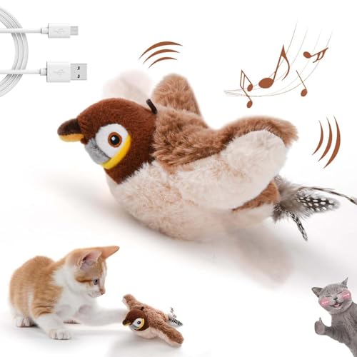 Katzenspielzeug Vogel Fliegt Elektrisc,Aufladbar Fliegender Vogel Katzen Spielzeug,Intelligenz Fliegender VogelSpielzeug für Katzen,Interaktives Katzenspielzeug,Simulierter zwitschernder Vogel von Shengruili
