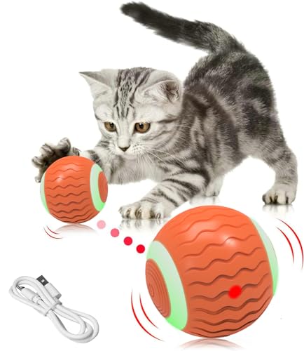 Interaktives Katzenspielzeug Bälle,Katzenspielzeug Ball Elektrisch,360° Selbstdrehender Elektrisch Ball,USB Wiederaufladbares Katzenball mit LED Licht,Smart Interactive Cat Ball von Shengruili