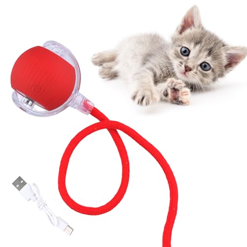 Shengxi Interaktives Katzenball Spielzeug, Elektrisches Katzenspielzeug mit LED-Licht USB Aufladbar, Intelligente Katzenball Haustierspielzeug Automatisch Rollender Ball für Katzen Hunde (Seil) von Shengxi