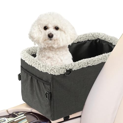 Autositz für Hunde – Abnehmbarer Hunde-Sitz, abnehmbare Hundeautositze klein, weiche Hunde-Sitzerhöhung mit Aufbewahrungstaschen, tragbares Hunde-Auto-Reisebett von Shenrongtong