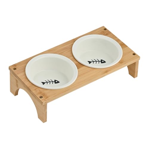 Erhöhter Katzennapf - Schräg Design Keramik Katzennapf,Mit Holzgestell, rutschfest & Tasthaarschonend Für Welpen Und Katzen Aller Größen von Shenrongtong