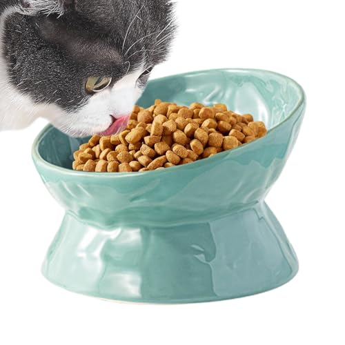 Gekippter Katzenwassernapf, erhöhter Katzenfutternapf - Keramik-Futternapf mit geneigtem Wassernapf - Breiter Futternapf für Katzen, Futter- und Tränkezubehör für Katzen mit flachem von Shenrongtong