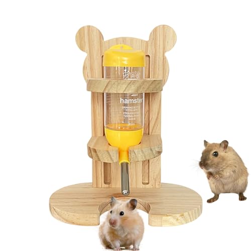 Hamster-Wasserflaschenständer aus Holz,Hamster-Wasserflaschenständer - Tropffreier Kleintier-Wasserflaschenhalter - Verstellbarer Flaschenständer aus Holz, Bären-Cartoon-Formständer für von Shenrongtong