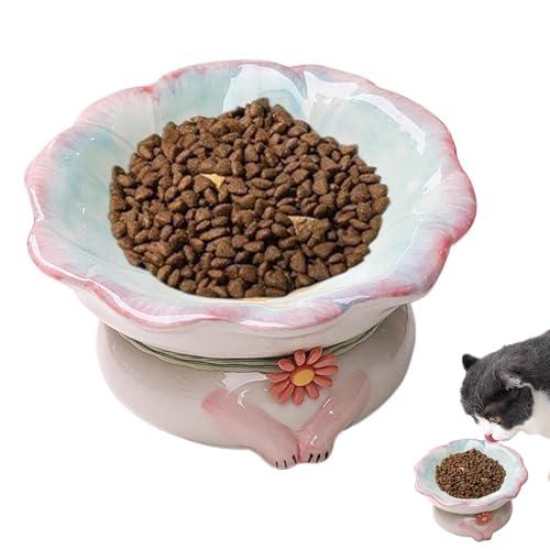 Katzennäpfe erhöht,Erhöhte Futternäpfe für Katzen | Niedliche Keramik-Katzennapf mit Blumenmuster, Katzenfutter-Wassernapf | Gekippter Futternapf für Haustiere, gesunde Ernährung für von Shenrongtong