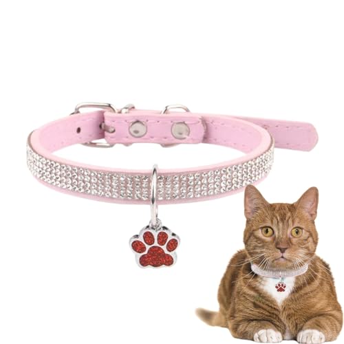 Shenrongtong Katzenhalsband Bling Strass,Strass Katzenhalsband Breakaway | Bling Haustierhalsbänder | Verstellbare Haustierhalsbänder mit Pfotenabdruck-Anhänger, Haustierzubehör für Katzen, Kätzchen, von Shenrongtong