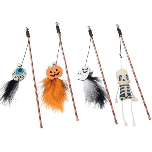 Shenrongtong Katzenspielzeug, Federspielzeug für Katzen, 4 Stück Halloween-Katzenfederstab, Geist-Schädel-Augapfel-Kätzchenspielzeug, hängendes interaktives Katzenspielzeug für Zimmerkatzen Shenrongtong Katzenspielzeug, Federspielzeug für Katzen, 4 Stück Halloween-Katzenfederstab, Geist-Schädel-Augapfel-Kätzchenspielzeug, hängendes interaktives Katzenspielzeug für Zimmerkatzen von Shenrongtong