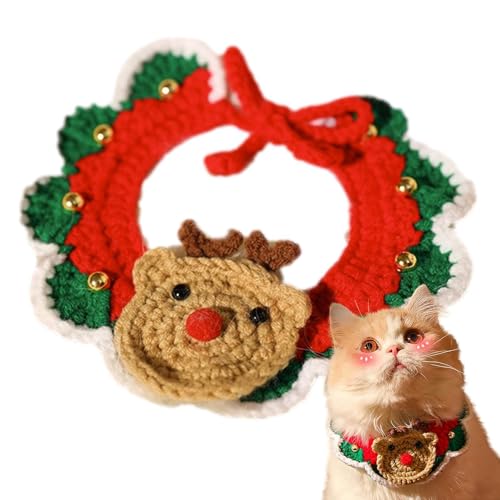 Shenrongtong Strickendes Katzenhalsband, Hundestrickschal für Hundekatze, Weiches und verstellbares weihnachtliches gestricktes Katzenhalsband mit Glockenanhänger für Pet DOS Cat von Shenrongtong