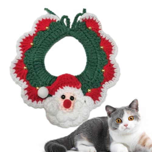 Shenrongtong Strickendes Katzenhalsband,Weihnachts-Hundehalsband-Schal | Weiches Winter-Halswärmer-Kostüm für Haustiere mit Glöckchen-Anhänger für kleine und mittelgroße Katzen und Hunde von Shenrongtong