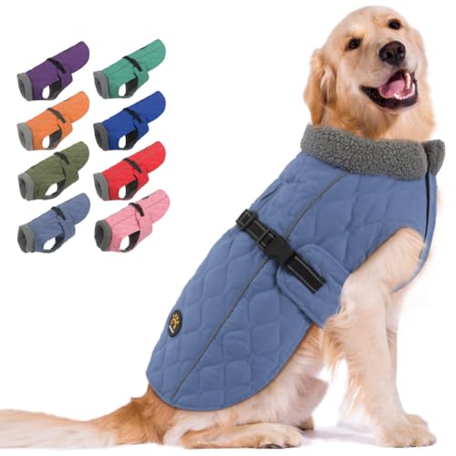 Sheripet Hundemäntel für kaltes Wetter, Fleece-Futter, kleine/mittelgroße/große Hundejacken für den Winter, breite Palette verstellbare Hunde-Winterkleidung für große Hunde, Blau XL von Sheripet