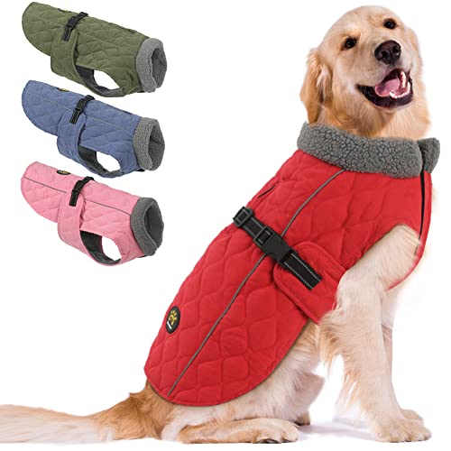 Sheripet Hundemäntel für kaltes Wetter, Fleece-Futter, kleine/mittelgroße/große Hundejacken für den Winter, breite Palette verstellbare Hunde-Winterkleidung für große Hunde, Rot XL von Sheripet