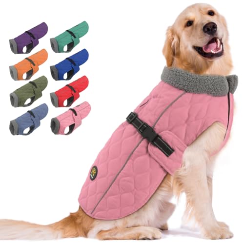 Sheripet Hundemäntel für kaltes Wetter, Fleece-Futter, kleine/mittelgroße/große Hundejacken für den Winter, breite Palette verstellbare Hunde-Winterkleidung für große Hunde, rosa XL von Sheripet