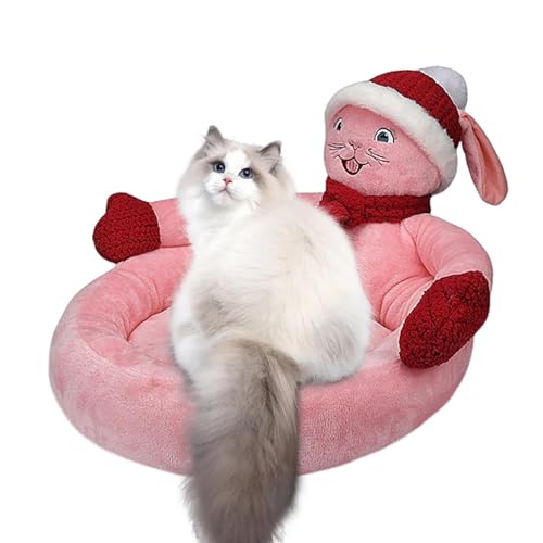 Weihnachtskatzenhaus, Rosa Kaninchen 3D Weihnachtskatzennest mit Mütze und Schal, Weiches und gemütliches Kätzchenbett, waschbares Hunde- und Katzenhaus mit Rutschfester Unterseite für den von Shichangda