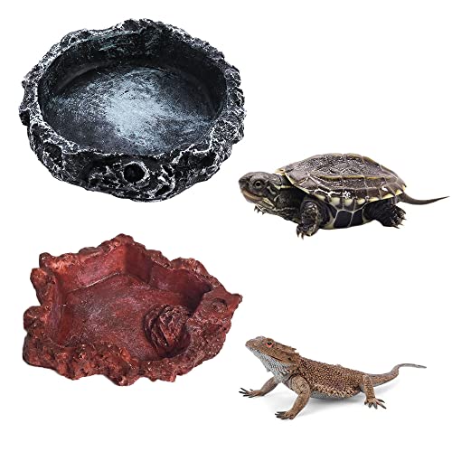 2 Stück Reptilien Futternapf Harz Reptilien Felsen Schüssel Reptilien Wasserschale für Eidechsen Reptilien Feeder von Shidongbla
