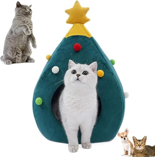 Weihnachtsbaum Katzenhaus Weiche Kitty Katze Tipi Haus Weihnachten Warmes Katzenbett für den Winter, Tragbares Grünes Haustierhöhlenbett (S) von Shidongbla