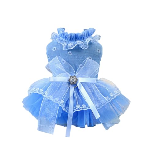 Shienfir Bezauberndes Haustierkleid mit Mesh-Spleißen, Leichter Schleife, verzierter Hund, bequemer Katzen-Prinzessin-Traktionsring Blau XL von Shienfir