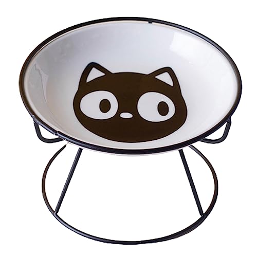 Shienfir Buntes Keramik-Katzennapf-Set, erhöhter Anti-Erbrechen, schützt Halswirbel, ideal für Indoor-Katzen, kleine Haustiere, Schwarz 2 von Shienfir