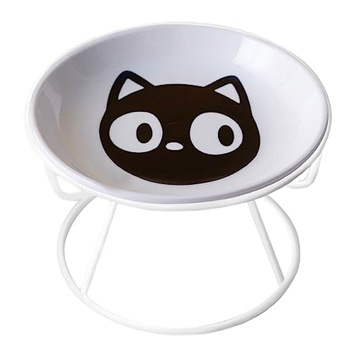 Shienfir Buntes Keramik-Katzennapf-Set, erhöhter Anti-Erbrechen, schützt Halswirbel, ideal für Indoor-Katzen, kleine Haustiere, Weiß 2 von Shienfir