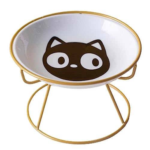 Shienfir Buntes Keramik-Katzennapf-Set, erhöhter Anti-Erbrochener, schützt Halswirbel, ideal für Indoor-Katzen, kleine Haustiere, goldfarben 1 von Shienfir