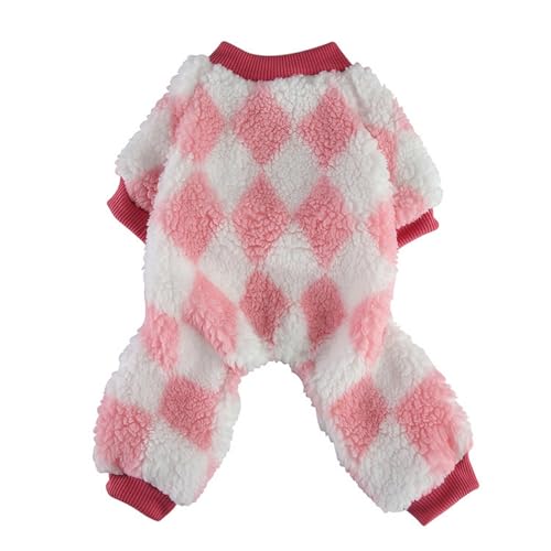 Shienfir Dicker Hunde-Pyjama, Hunde-Pyjama, gemütliches Farbblock-Karomuster für Herbst-Winter-Haustierkleidung Rosa weiß XL von Shienfir