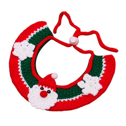 Shienfir Dreidimensionales Haustierhalsband Weihnachten Festlich Gestrickte Wolle Weihnachtsmann Muster Exquisite Bequeme Katze Lätzchen Welpenversorgung Kein Sinn für Rot L von Shienfir