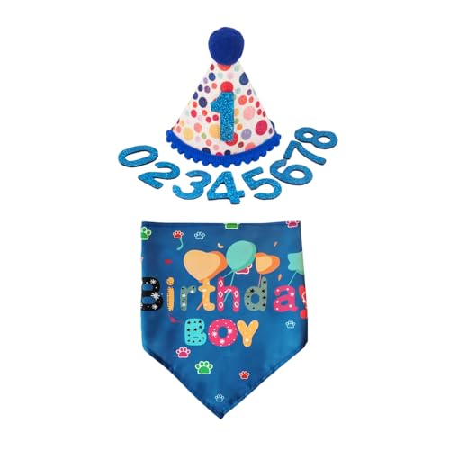 Shienfir Verstellbares Hundeparty-Zubehör, Haustier-Geburtstagshut, Bandana-Outfit, Dekoration, Zubehör, glücklicher Schal, Zahlenkostüm Blau Shienfir Verstellbares Hundeparty-Zubehör, Haustier-Geburtstagshut, Bandana-Outfit, Dekoration, Zubehör, glücklicher Schal, Zahlenkostüm Blau von Shienfir