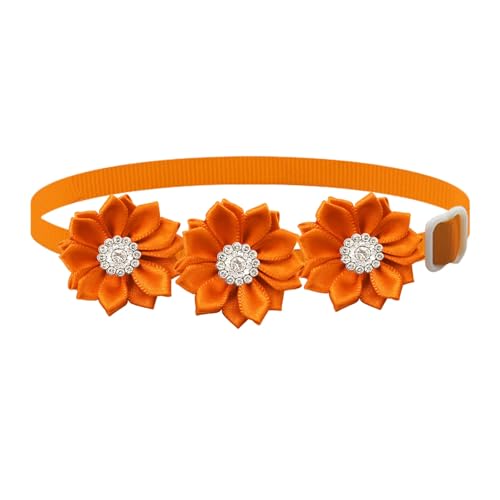 Shienfir Haustier-Halsband, Strass-Hundehalsband, verstellbar, Blumenmuster, Strass, Haustierhalsband für Katzen, Hunde, modisch, leicht, Haustierzubehör, Orange von Shienfir