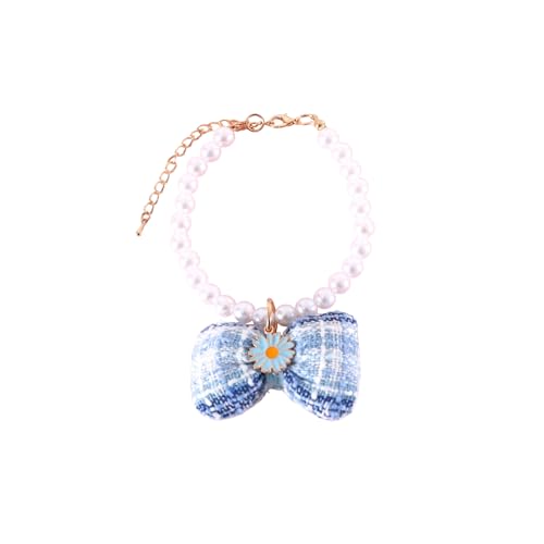 Shienfir Hochwertiges Haustierhalsband, verstellbare Kunstperlen-Halskette mit Schleifenverzierungen, Katzenhalskreis, Prinzessinnenschmuck Blau S von Shienfir