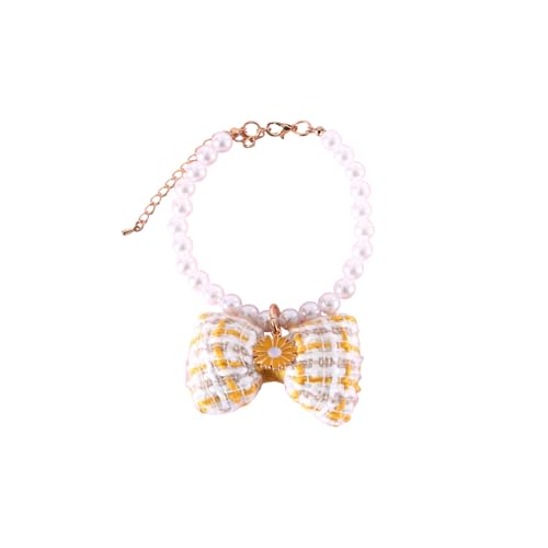 Shienfir Hochwertiges Haustierhalsband, verstellbare Kunstperlen-Halskette mit Schleifenverzierungen, Katzenhalskreis, Prinzessinnenschmuck Gelb M von Shienfir