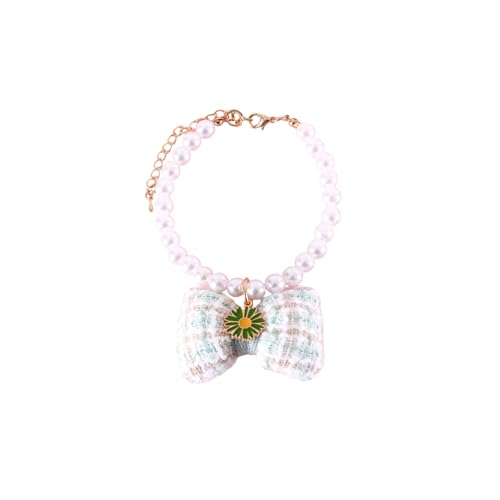 Shienfir Hochwertiges Haustierhalsband, verstellbare Kunstperlen-Halskette mit Schleifenverzierungen, Katzenhalskreis, Prinzessinnenschmuck Grün M von Shienfir