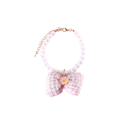 Shienfir Hochwertiges Haustierhalsband, verstellbare Kunstperlen-Halskette mit Schleifenverzierungen, Katzenhalskreis, Prinzessinnenschmuck Rosa M von Shienfir
