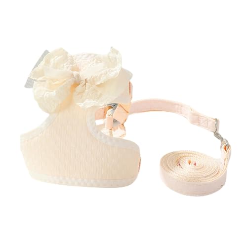 Shienfir Süße Bowknot Ente Haustier Geschirr Weste mit Leine Einfarbig Step-in Verstellbare Schnalle Ausbruchsicher Atmungsaktiv Kleine Hund Welpen Katze Brust Liefert Beige S von Shienfir
