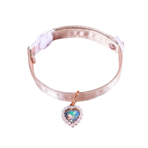 Shienfir Süße Schleife Haustierhalsband Bequemes Haustierhalsband Haustierhalsband Verstellbarer Hundeschleifenhalskreis Exquisiter Herzanhänger Katzenhalsband Haustierzubehör Beige 1 von Shienfir