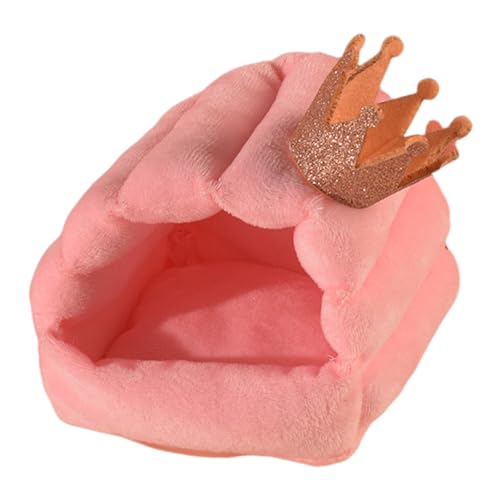 Shienfir Zwergkaninchenhaus, weicher Stoff, Haustierbett, gemütlich, Halbpackung, kleines Kronen-Design, Rückprall, Keine Verformung, warm, für Hamster, Eichhörnchen, Papageien Rosa S von Shienfir