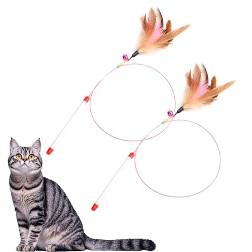 ShigKeu 2 Stück Feder-Teaser Katzenspielzeug, interaktiver Federstab mit Glocken, Katzenfänger und Übungsstab für Katzen und Kätzchen, Spielfänger und Trainingsgerät für Katzen und Kätzchen von ShigKeu