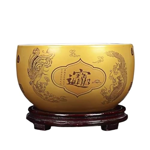 Aquarium Treasure Bowl Ceramic Fortune Fish Tank Desktop Ceramic Small Treasure Bowl Turtle Feeding Bowl Fischtank(Gold,21x13cm) von Shihan-2015