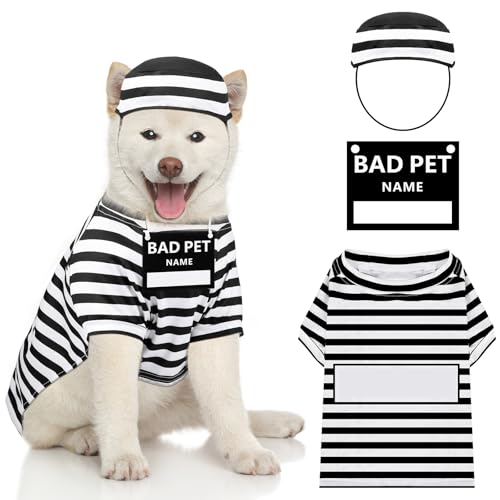 Shihanee Lustiges Hunde-Häftlingskostüm, Halloween-Gefängnis-Hooch-Shirt, waschbar, Hundehut und Karte für Halloween, Welpen, Haustiere (XX-Large) von Shihanee